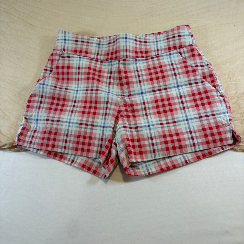 7th Ave NY & Co womens Picnic Red White Plaid High Waisted Shorts Size S